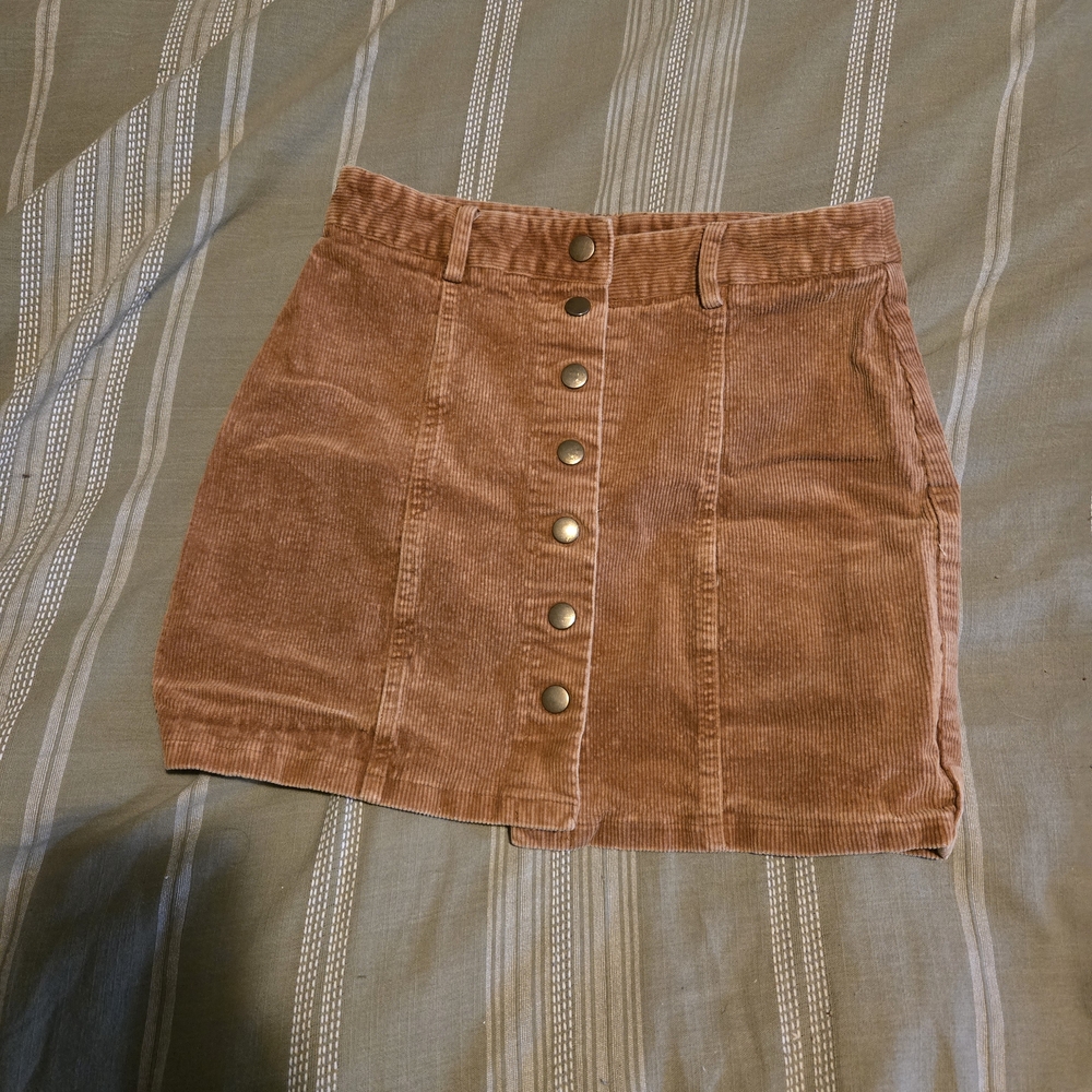 Corduroy Button-Front Skirt - Tan